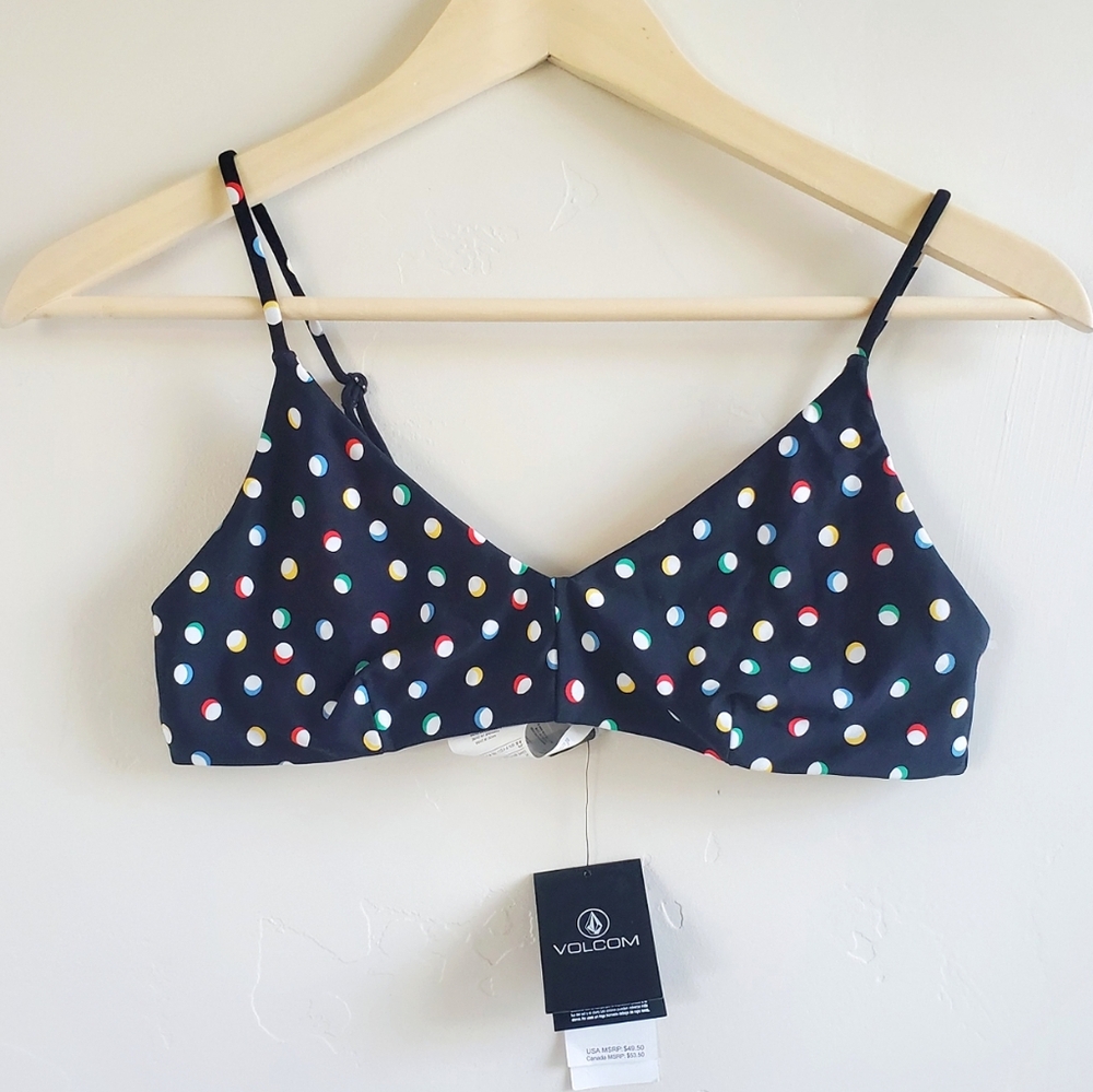 🌷NWT Volcom Swimwear On The Dot Vneck In Black